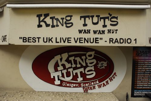 king tuts Sign in black and red outside King Tut's Wah Wah Hut in St Vincent Street