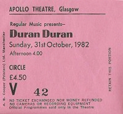 Duran Duran ticket stub