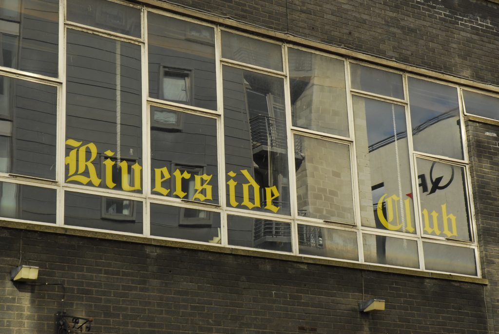 Old Riverside Club window seen from Clyde Street