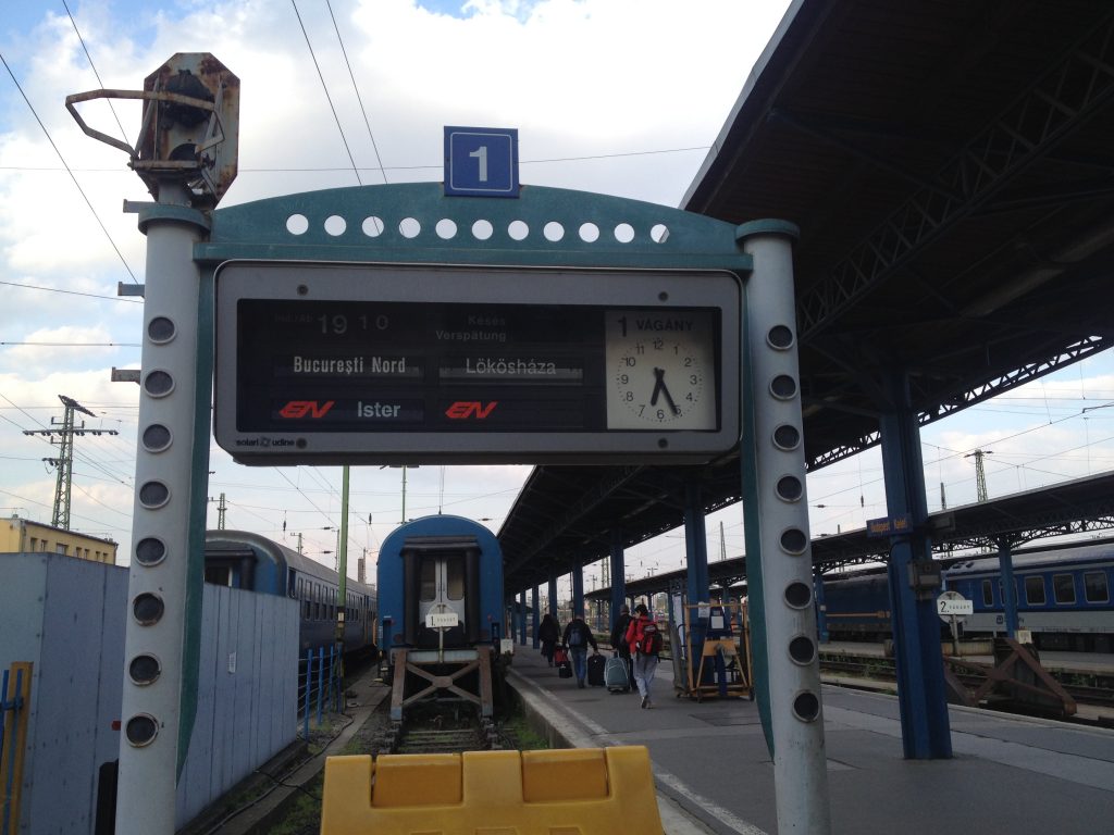 The train to Bucharest, on a distant platform at Budapest station