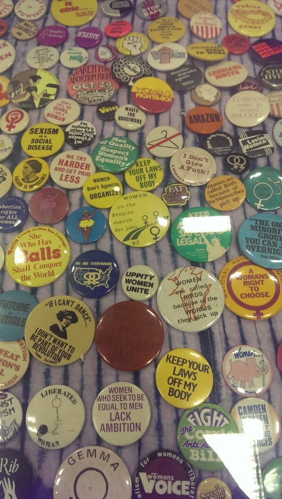 Badges on display in Glasgow Women's Library