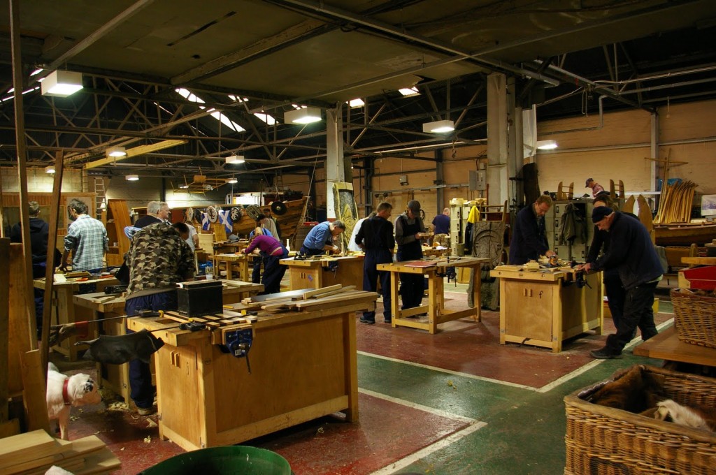 GalGael workshop full of people intent on woodwork