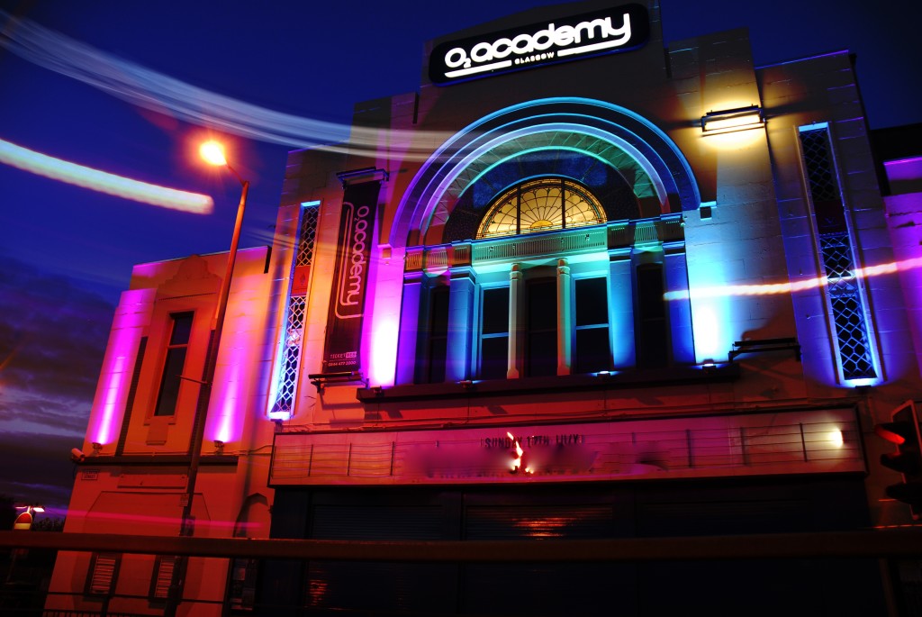 Dazzling colours of the O2 lit up at night