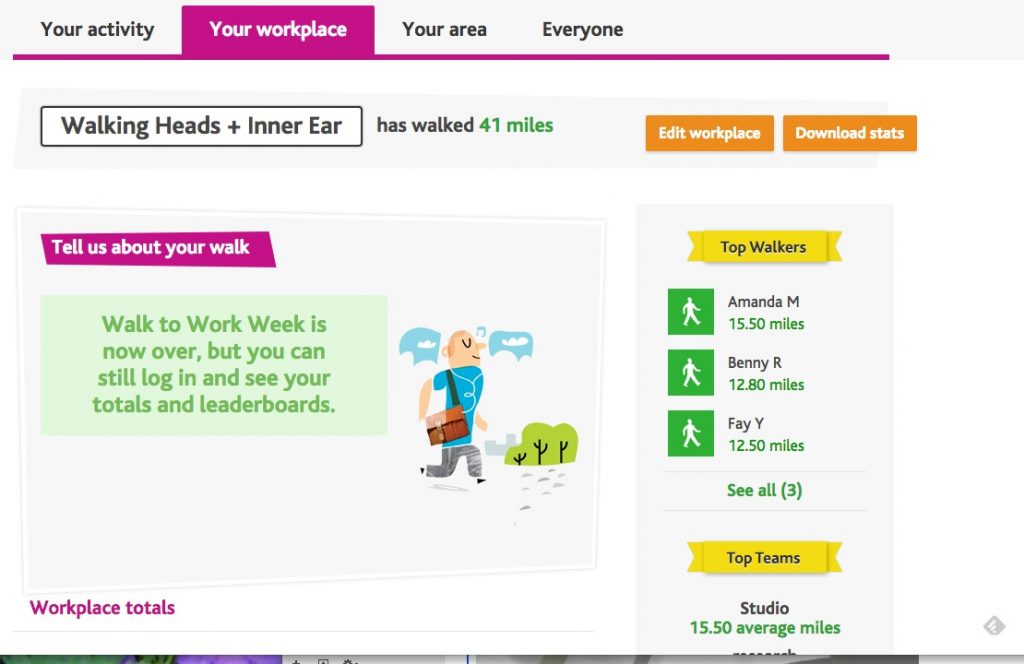 The Living Streets website shows Walking Heads walking 41 miles