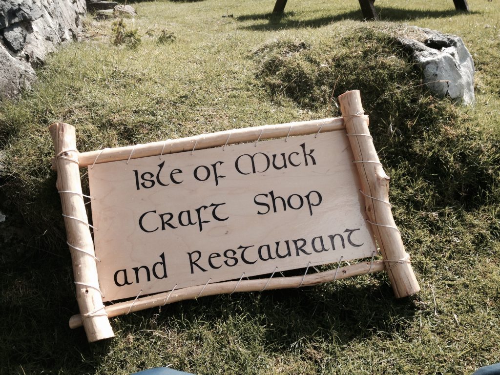 the sign outside Isle of Muck craft shop and restaurant. 