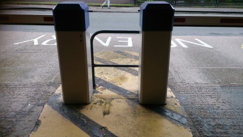 Narrow entrance – NO ENTRY written on the ground