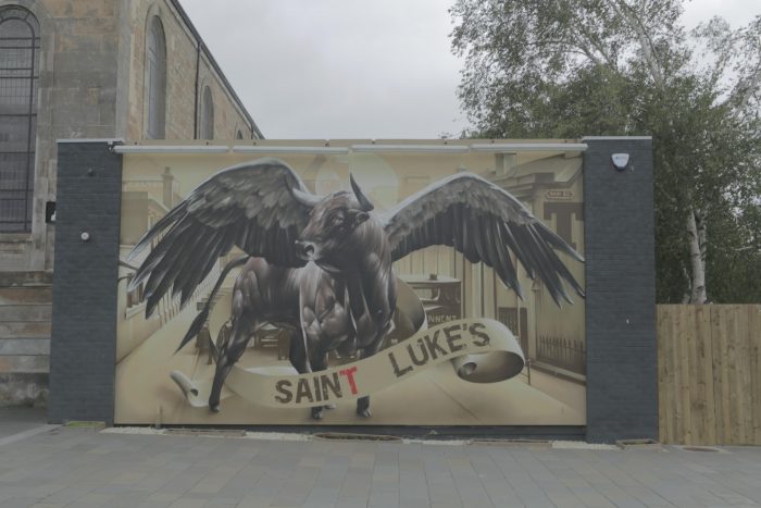 The Saint Luke's mural, a winged bull