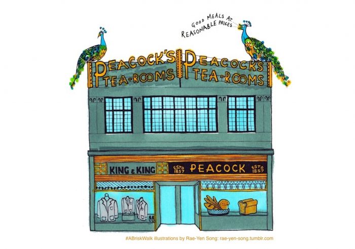 Proud art deco – Rae-Yen Song's illustration shows the tearoom with peacock's resplendent on the roof