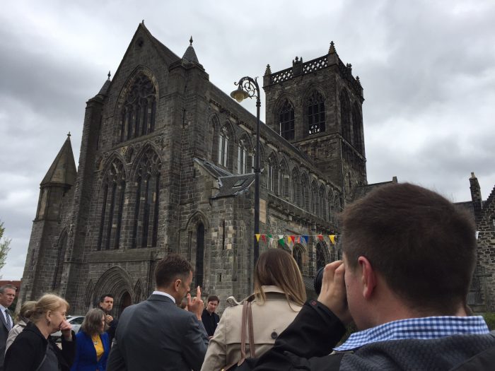 Crowd outside Paisley Town Hall, 