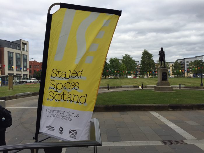 Stalled Spaces banner outside Paisley Town Hall