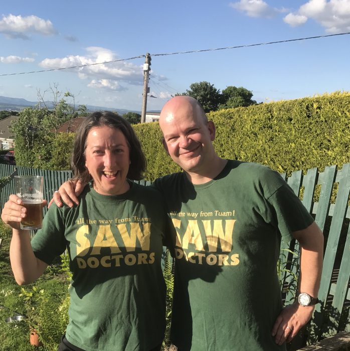 Anna and Mark toast the Saw Doctors