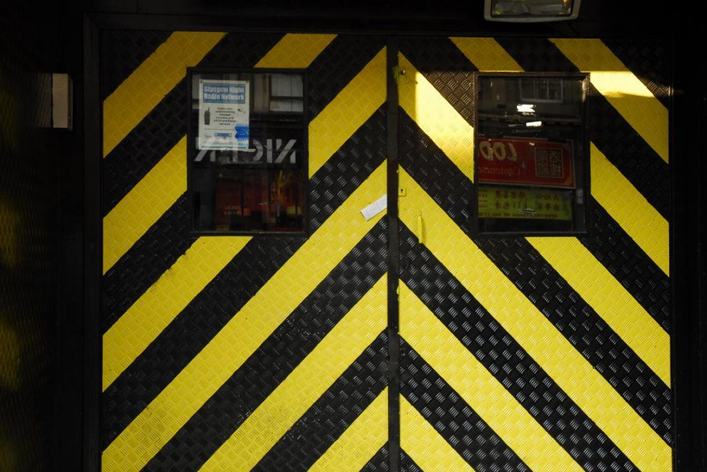 The Garage club doors, seen up close. And closed