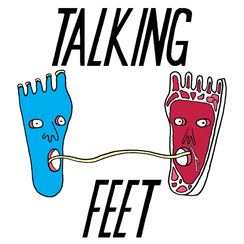 Talking Feet podcast logo by Rae-Yen Song, the conversational feet this time shown on a white background 